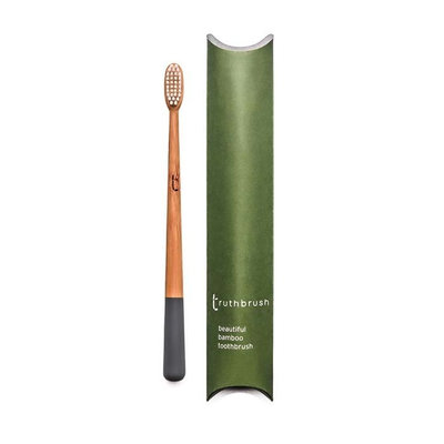 Brosse à dents gris orage en bambou poils végétaux et huile de ricin - medium